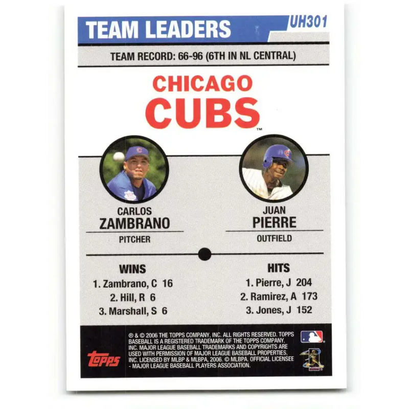2006 Topps Update #301 Juan Pierre/Carlos Zambrano EX Excellent Chicago Cubs Baseball Card - Baseball Card Single