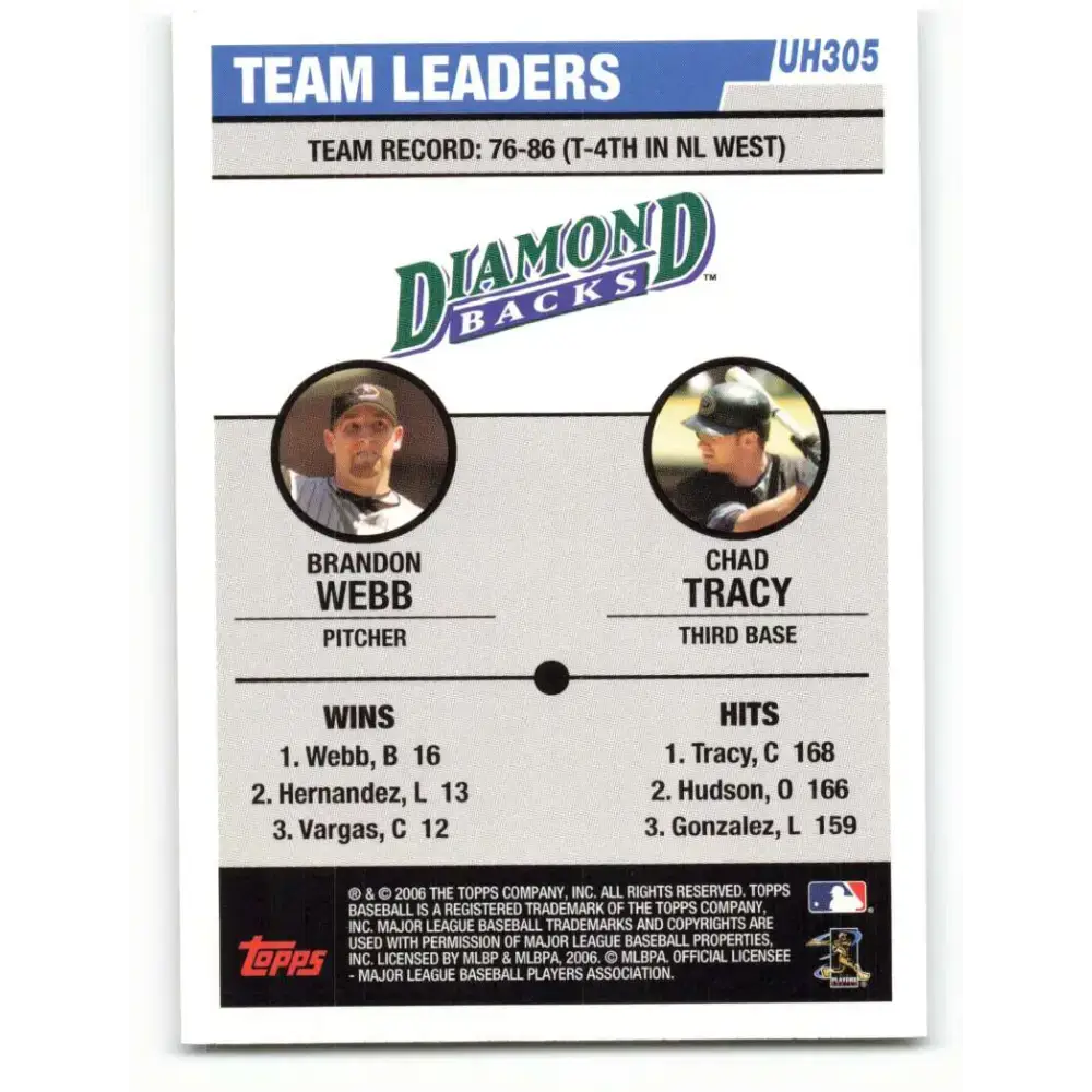 2006 Topps Update #305 Chad Tracy/Brandon Webb EX Excellent Arizona Diamondbacks Baseball Card - Baseball Card Single