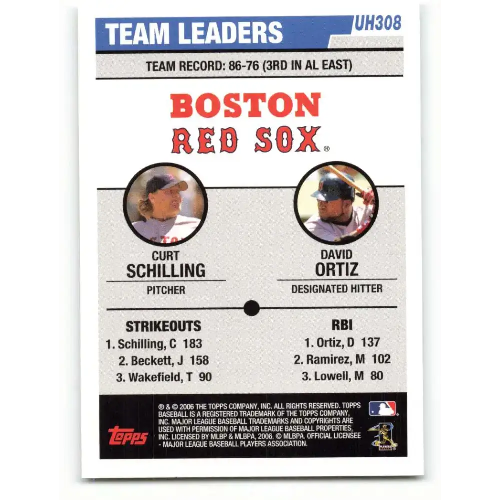 2006 Topps Update #308 Curt Schilling/David Ortiz EX Excellent Boston Red Sox Baseball Card - Baseball Card Single