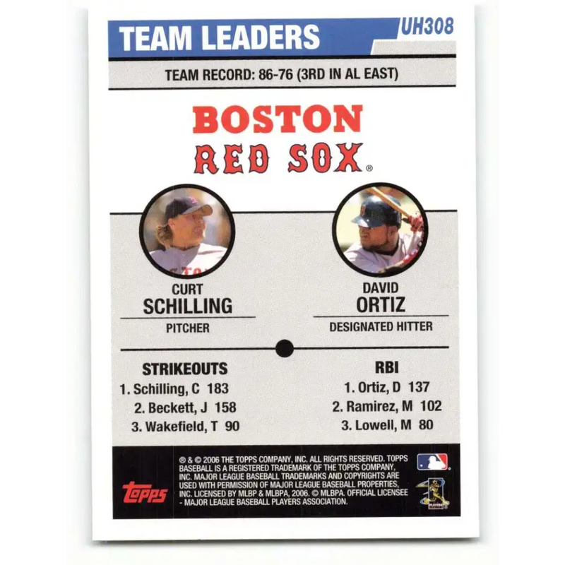2006 Topps Update #308 Curt Schilling/David Ortiz EX Excellent Boston Red Sox Baseball Card - Baseball Card Single