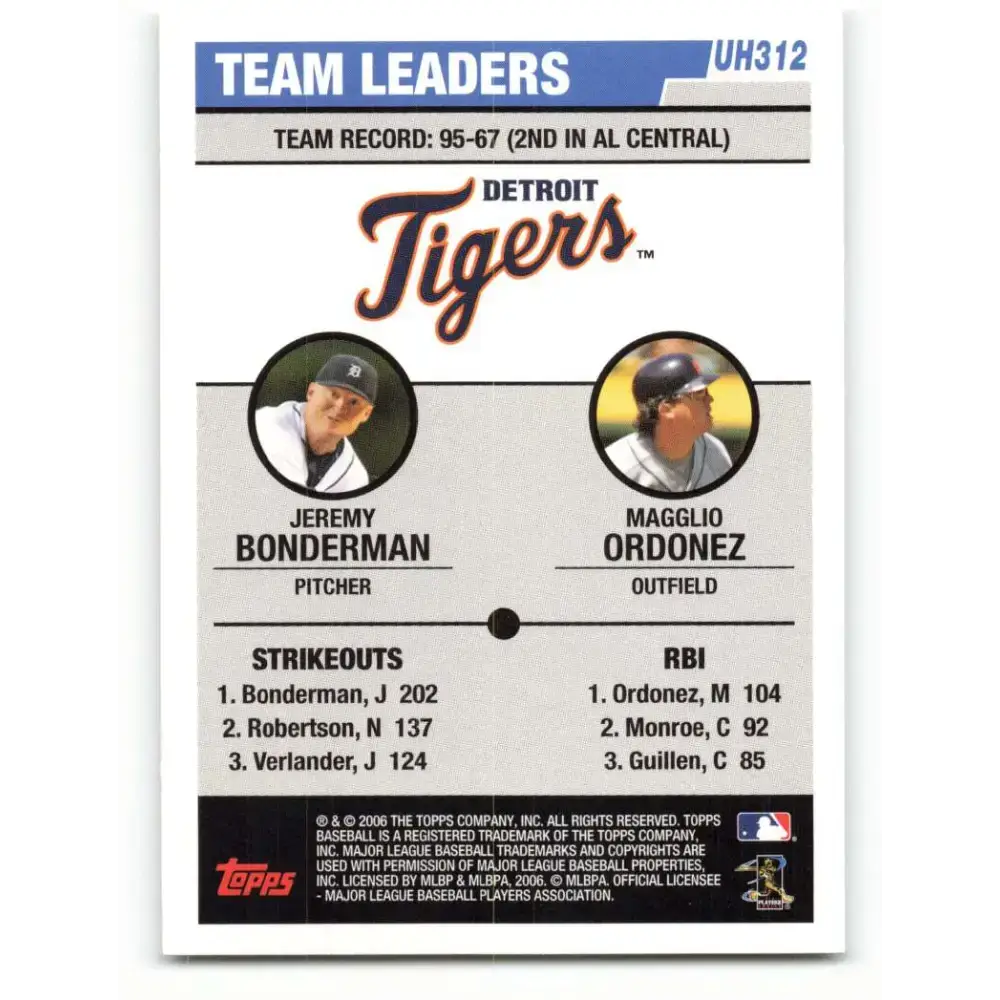 2006 Topps Update #312 Jeremy Bonderman/Magglio Ordonez EX Excellent Detroit Tigers Baseball Card