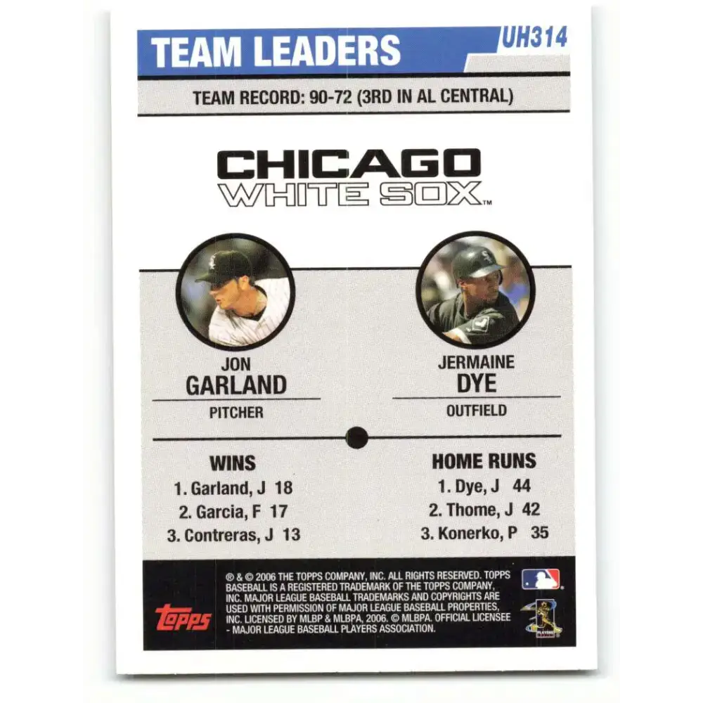 2006 Topps Update #314 Jermaine Dye/Jon Garland EX Excellent Chicago White Sox Baseball Card - Baseball Card Single