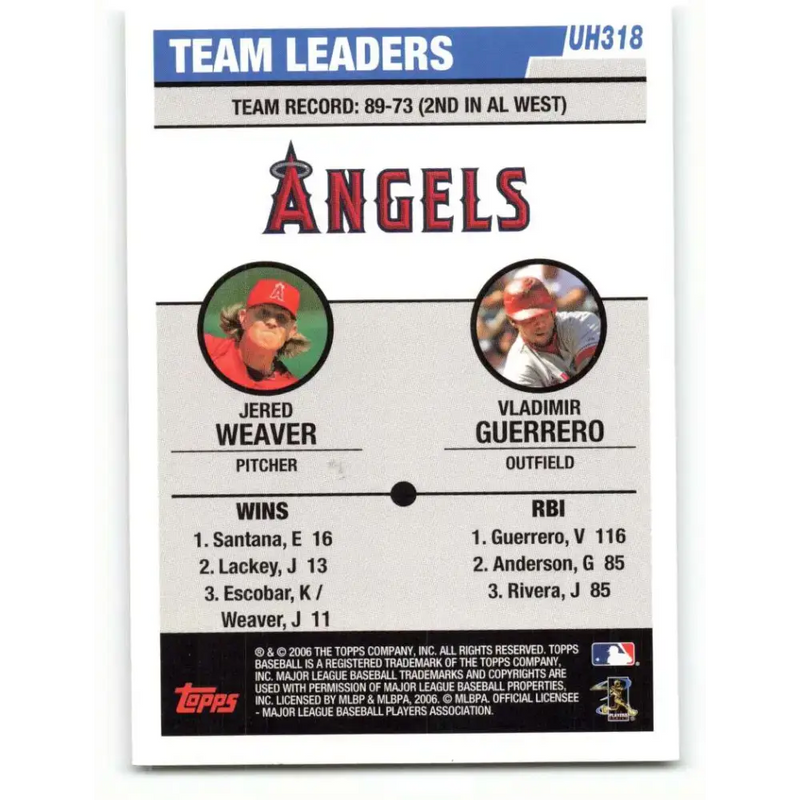 2006 Topps Update #318 Vladimir Guerrero/Jered Weaver EX Excellent Los Angeles Angels Baseball Card - Baseball Card