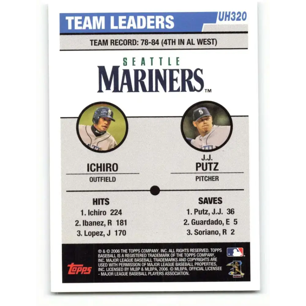 2006 Topps Update #320 J.J. Putz/Ichiro Suzuki EX Excellent Seattle Mariners Baseball Card - Baseball Card Single