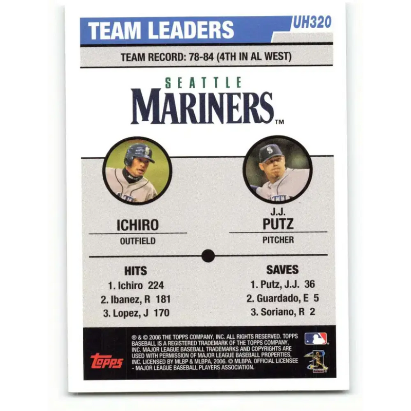 2006 Topps Update #320 J.J. Putz/Ichiro Suzuki EX Excellent Seattle Mariners Baseball Card - Baseball Card Single