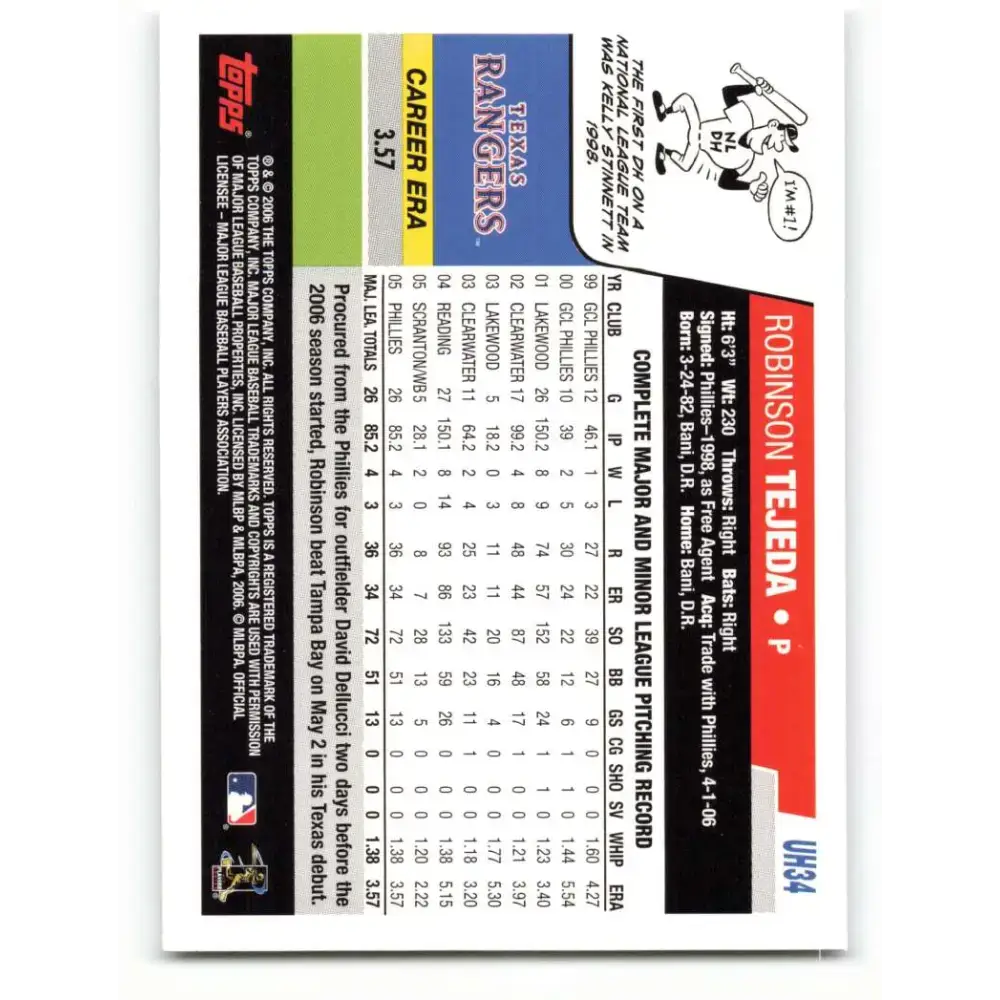 2006 Topps Update #34 Robinson Tejada EX Excellent Texas Rangers Baseball Card - Baseball Card Single