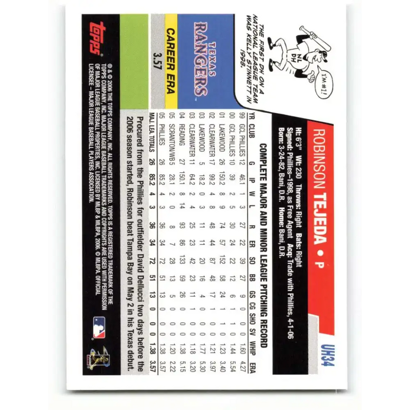 2006 Topps Update #34 Robinson Tejada EX Excellent Texas Rangers Baseball Card - Baseball Card Single