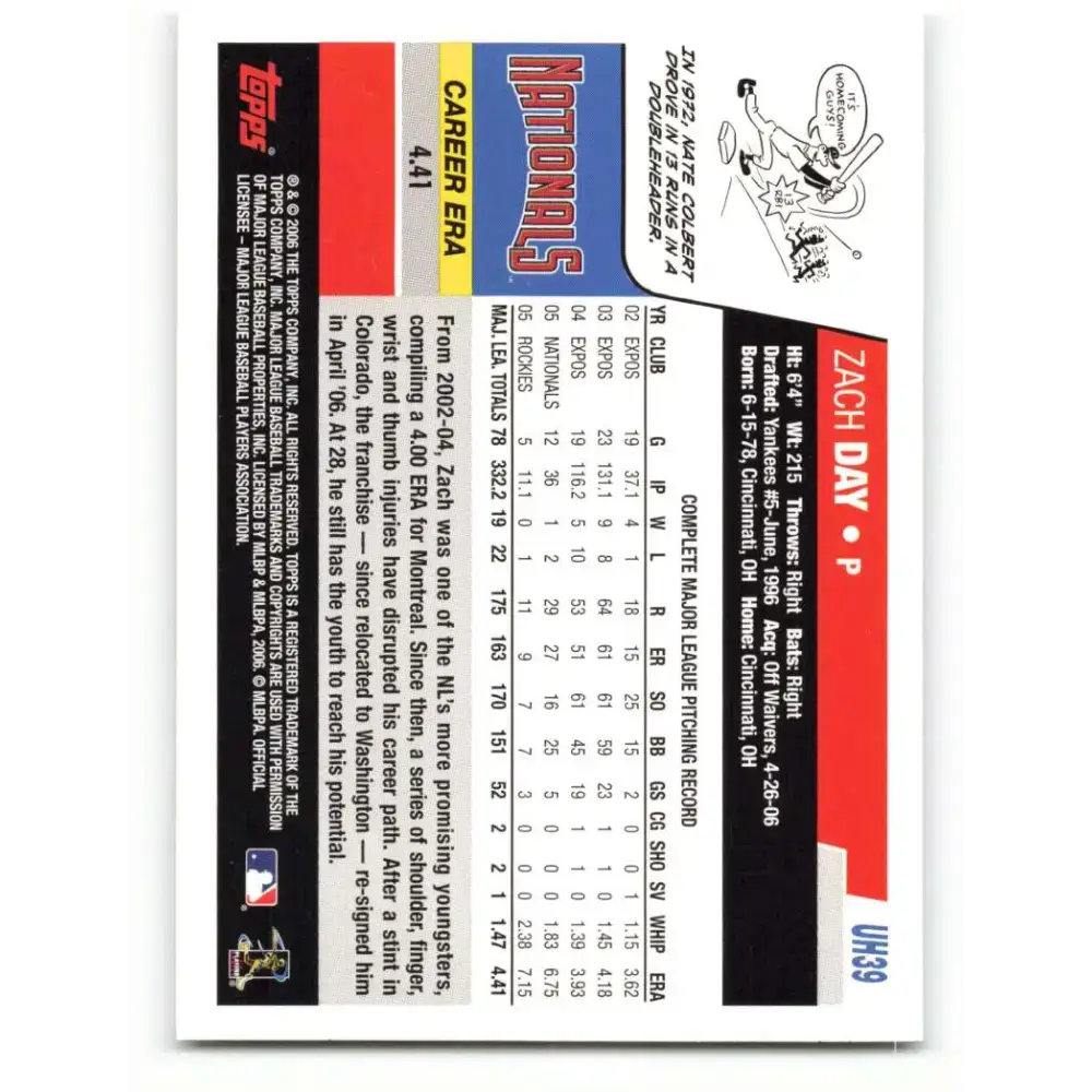 2006 Topps Update #39 Zach Day EX Excellent Washington Nationals Baseball Card - Baseball Card Single