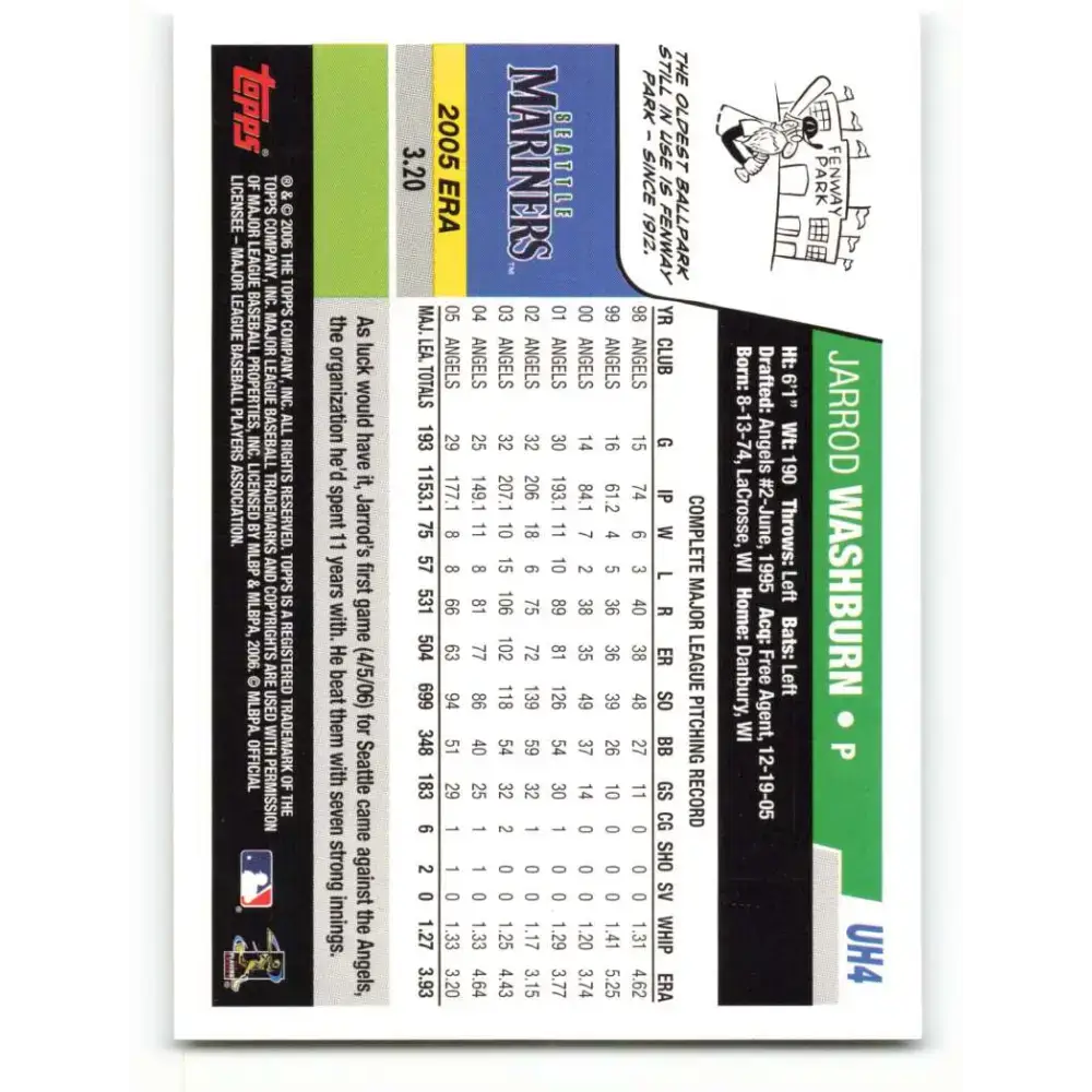 2006 Topps Update #4 Jarrod Washburn EX Excellent Seattle Mariners Baseball Card - Baseball Card Single