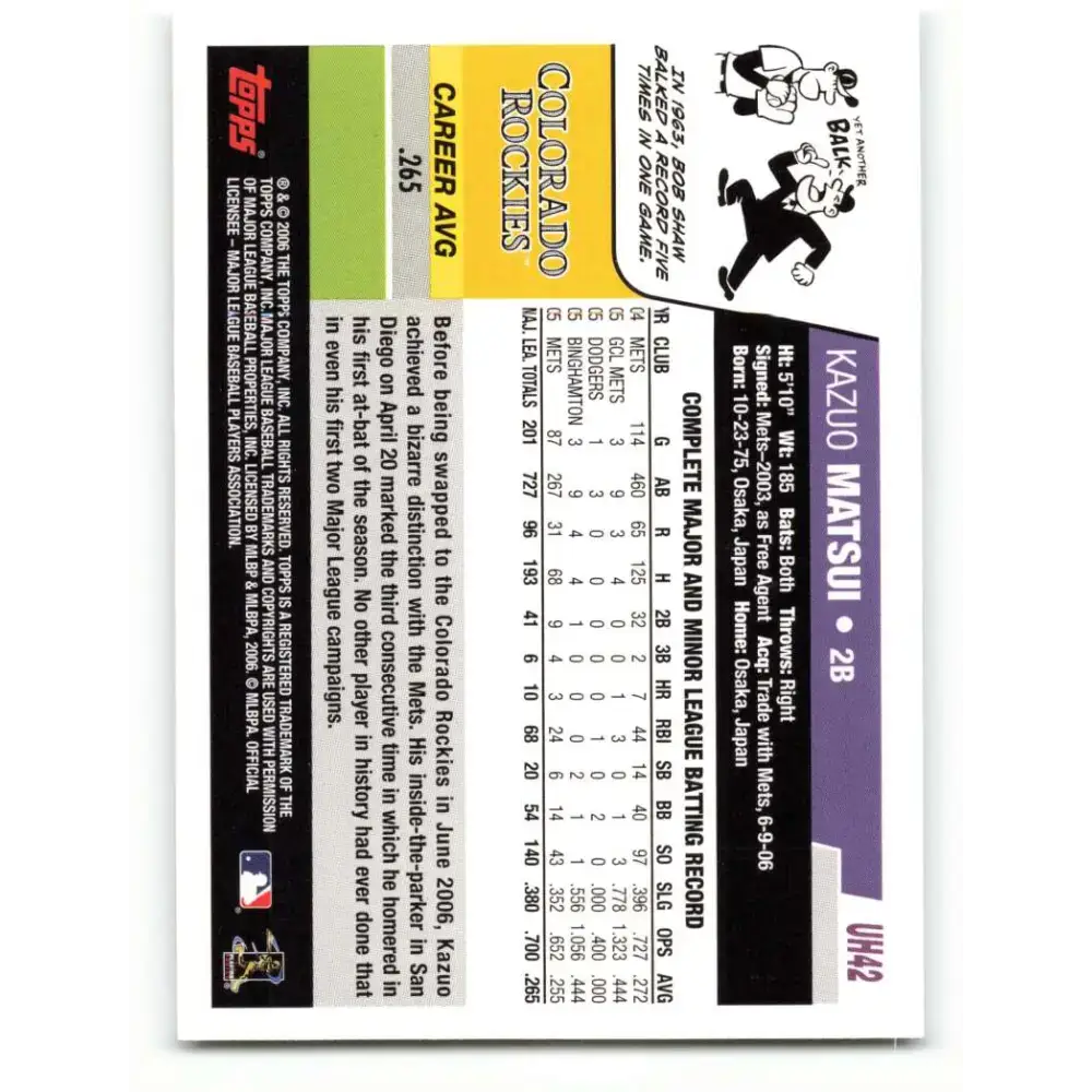 2006 Topps Update #42 Kazuo Matsui EX Excellent Colorado Rockies Baseball Card - Baseball Card Single
