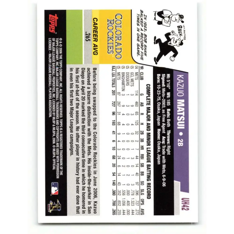 2006 Topps Update #42 Kazuo Matsui EX Excellent Colorado Rockies Baseball Card - Baseball Card Single