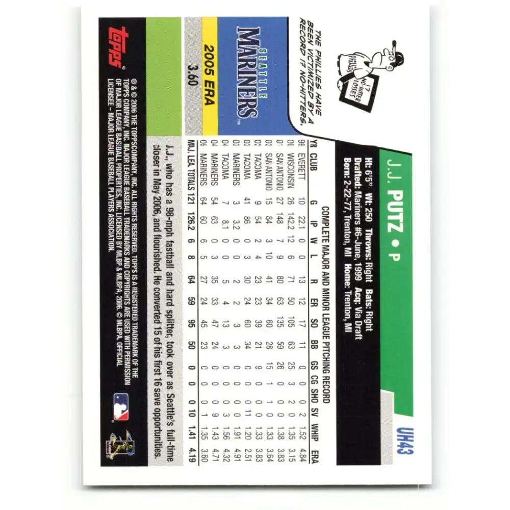 2006 Topps Update #43 J.J. Putz EX Excellent Seattle Mariners Baseball Card - Baseball Card Single