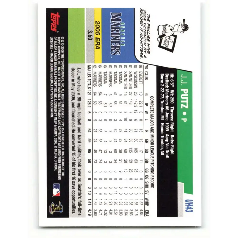2006 Topps Update #43 J.J. Putz EX Excellent Seattle Mariners Baseball Card - Baseball Card Single