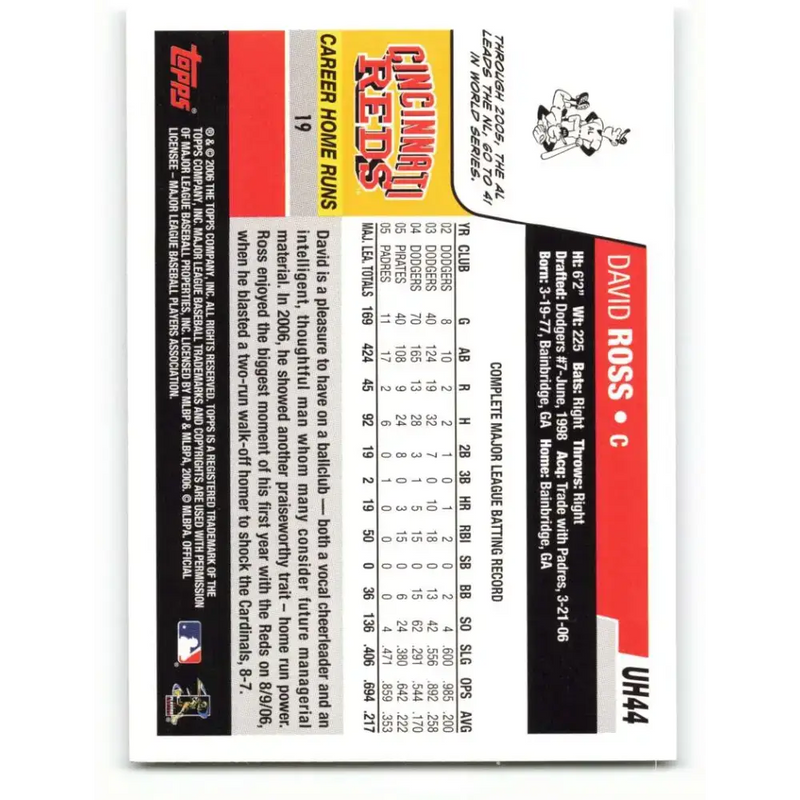 2006 Topps Update #44 David Ross EX Excellent Cincinnati Reds Baseball Card - Baseball Card Single