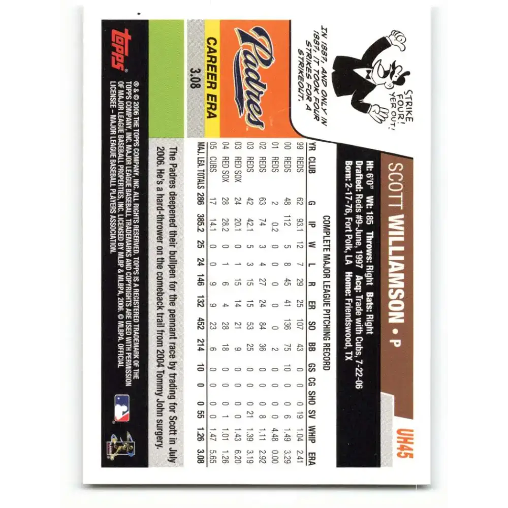 2006 Topps Update #45 Scott Williamson EX Excellent San Diego Padres Baseball Card - Baseball Card Single