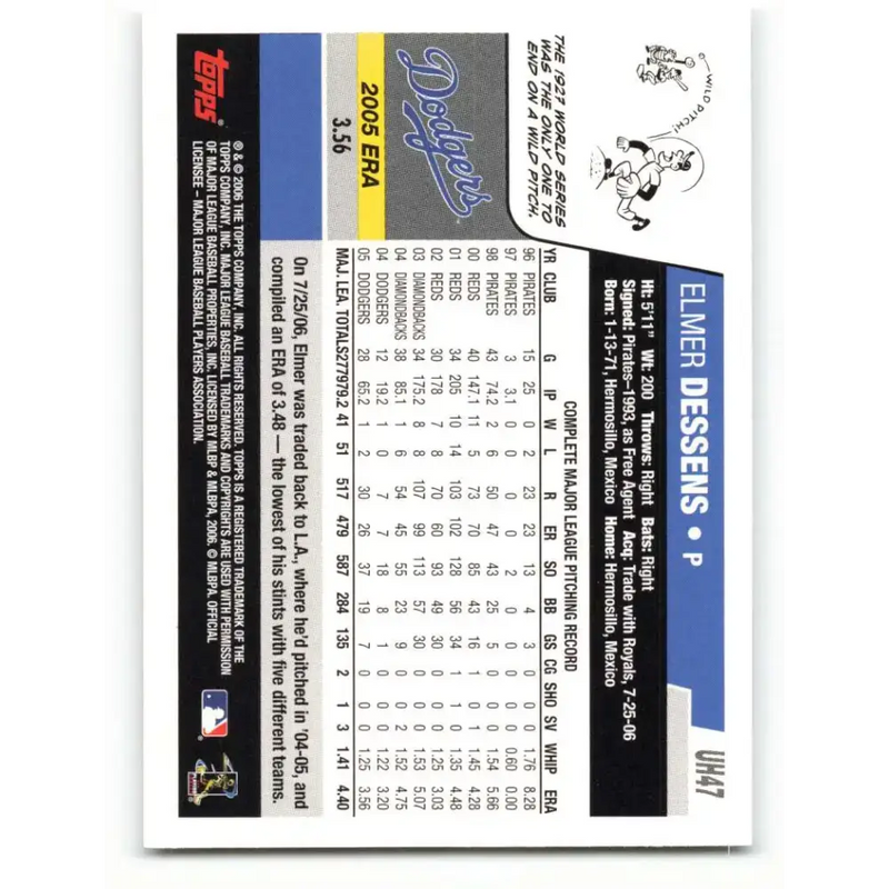 2006 Topps Update #47 Elmer Dessens EX Excellent Los Angeles Dodgers Baseball Card - Baseball Card Single