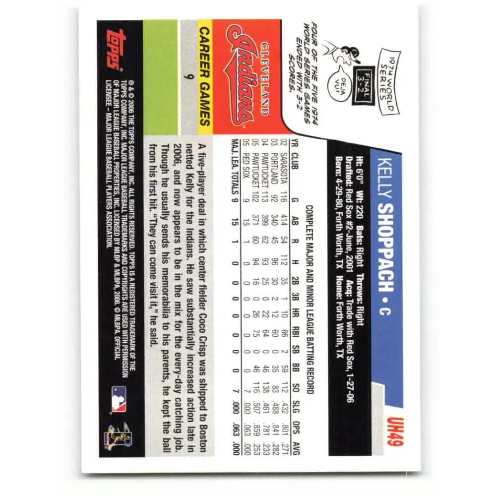 2006 Topps Update #49 Kelly Shoppach EX Excellent Cleveland Indians Baseball Card - Baseball Card Single