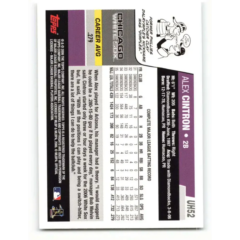 2006 Topps Update #52 Alex Cintron EX Excellent Chicago White Sox Baseball Card - Baseball Card Single