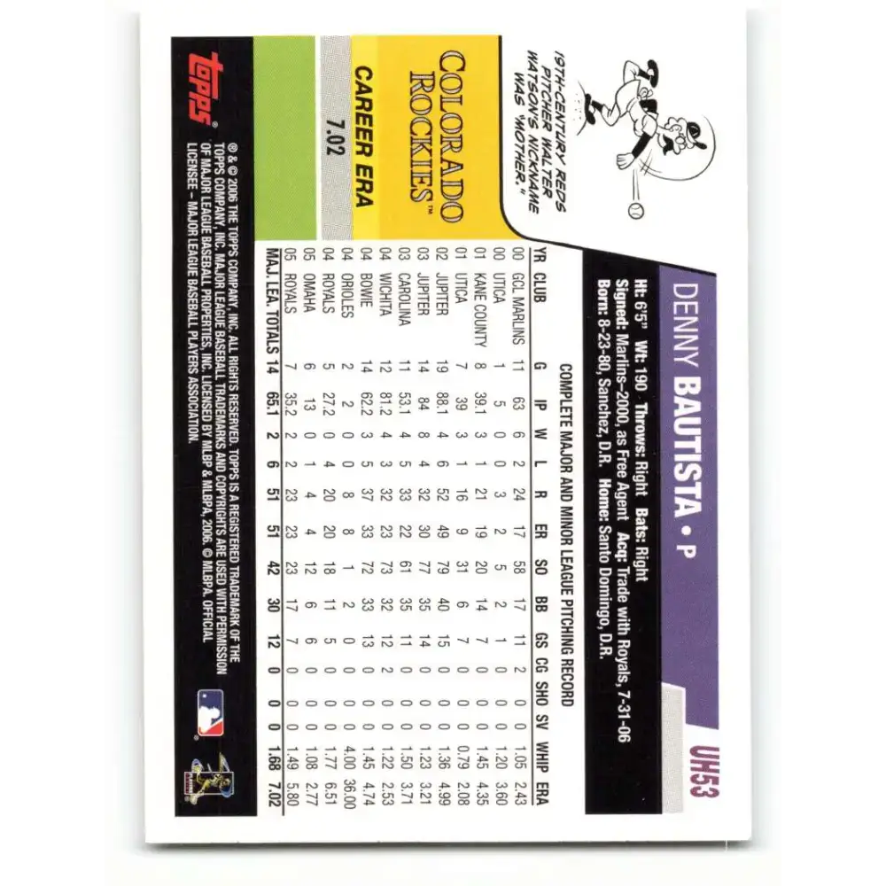 2006 Topps Update #53 Denny Bautista EX Excellent Colorado Rockies Baseball Card - Baseball Card Single