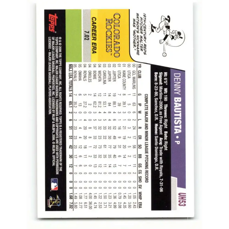 2006 Topps Update #53 Denny Bautista EX Excellent Colorado Rockies Baseball Card - Baseball Card Single