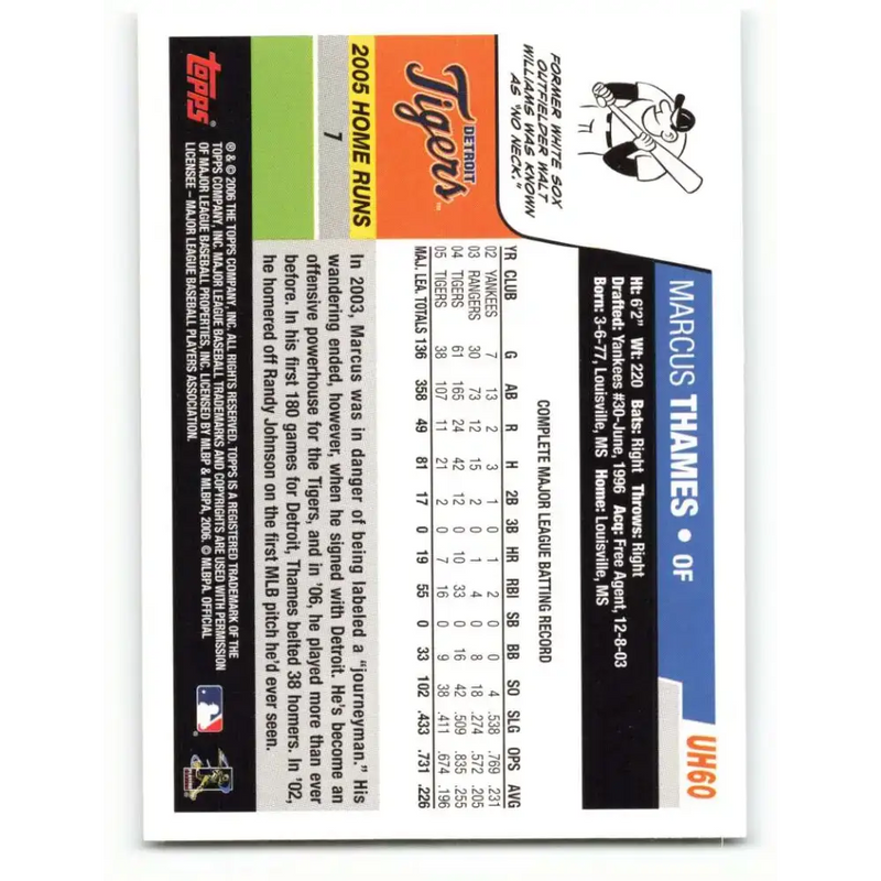 2006 Topps Update #60 Marcus Thames EX Excellent Detroit Tigers Baseball Card - Baseball Card Single