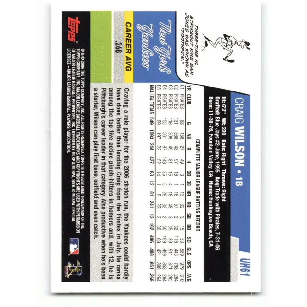 2006 Topps Update #61 Craig Wilson EX Excellent New York Yankees Baseball Card - Baseball Card Single