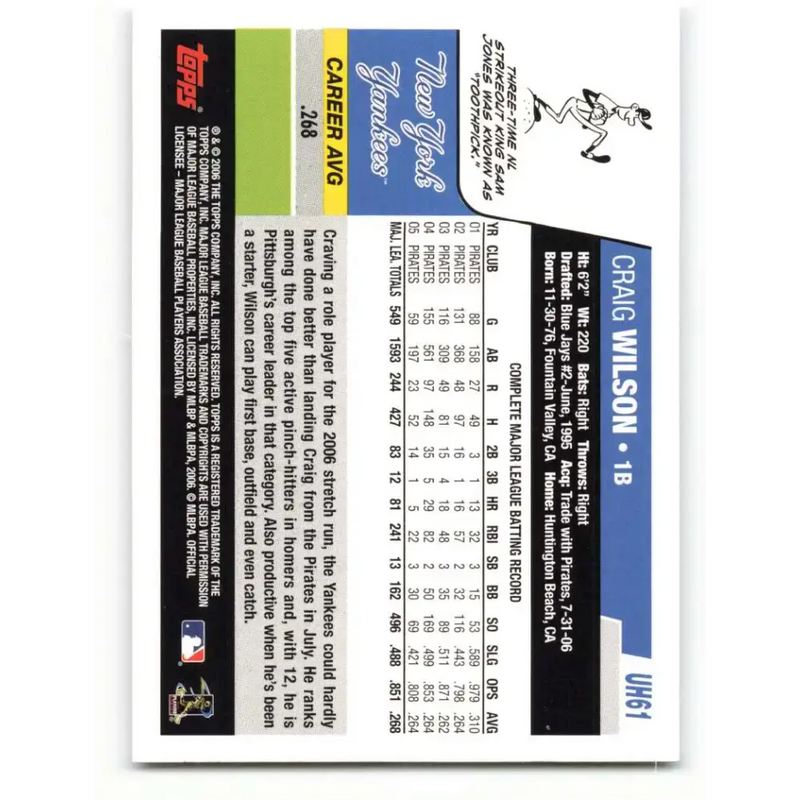 2006 Topps Update #61 Craig Wilson EX Excellent New York Yankees Baseball Card - Baseball Card Single