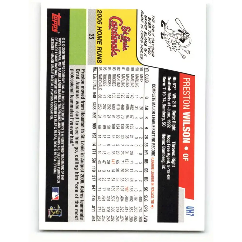 2006 Topps Update #7 Preston Wilson EX Excellent Houston Astros Baseball Card - Baseball Card Single
