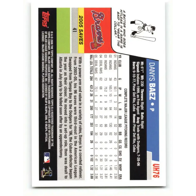 2006 Topps Update #76 Danys Baez EX Excellent Atlanta Braves Baseball Card - Baseball Card Single