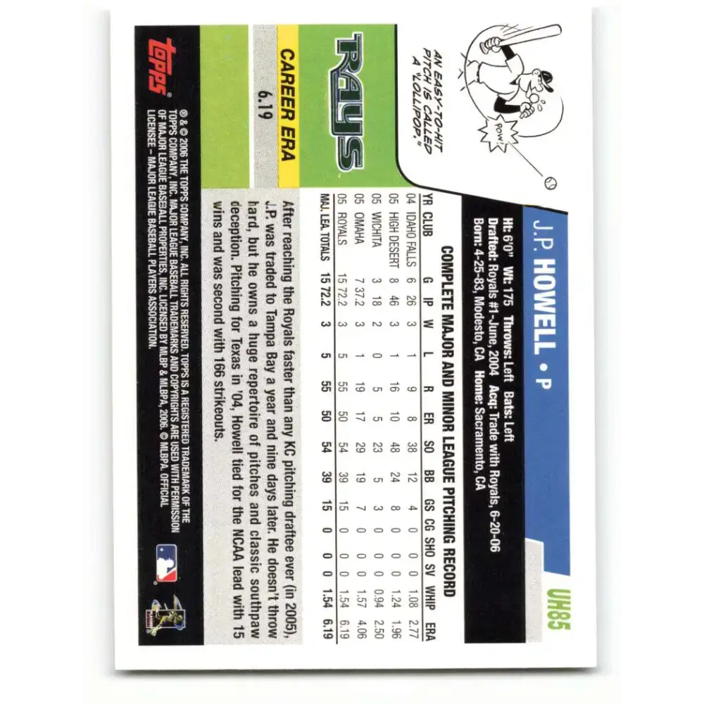2006 Topps Update #85 J.P Howell EX Excellent Tampa Bay Devil Rays Baseball Card - Baseball Card Single