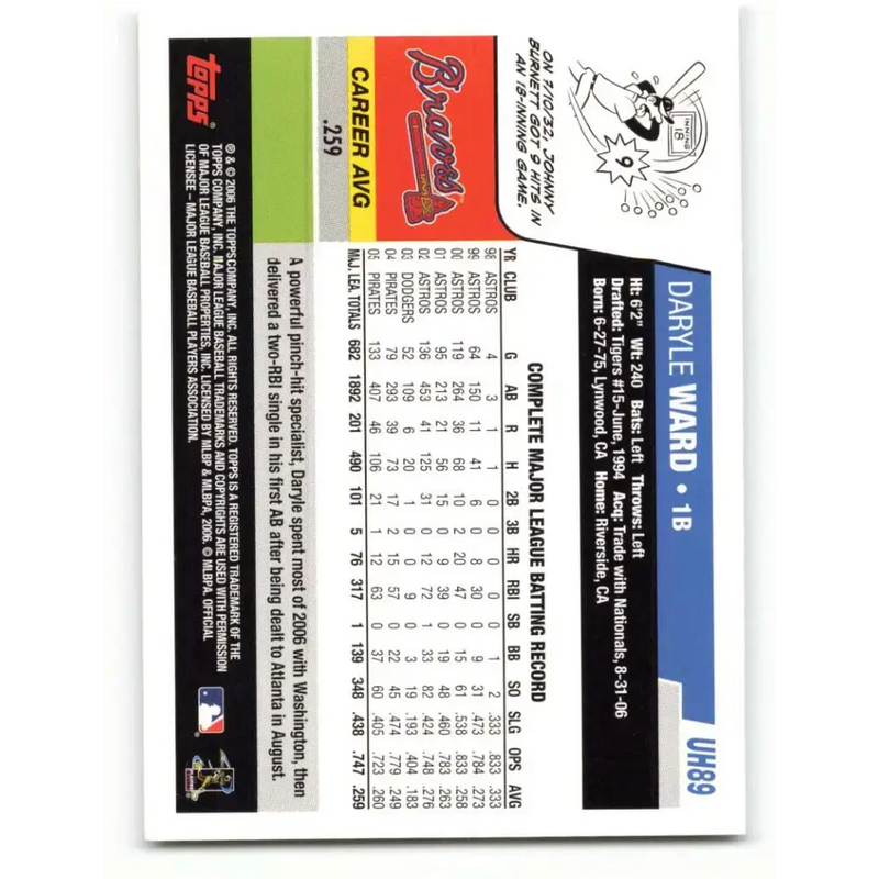 2006 Topps Update #89 Daryle Ward EX Excellent Atlanta Braves Baseball Card - Baseball Card Single