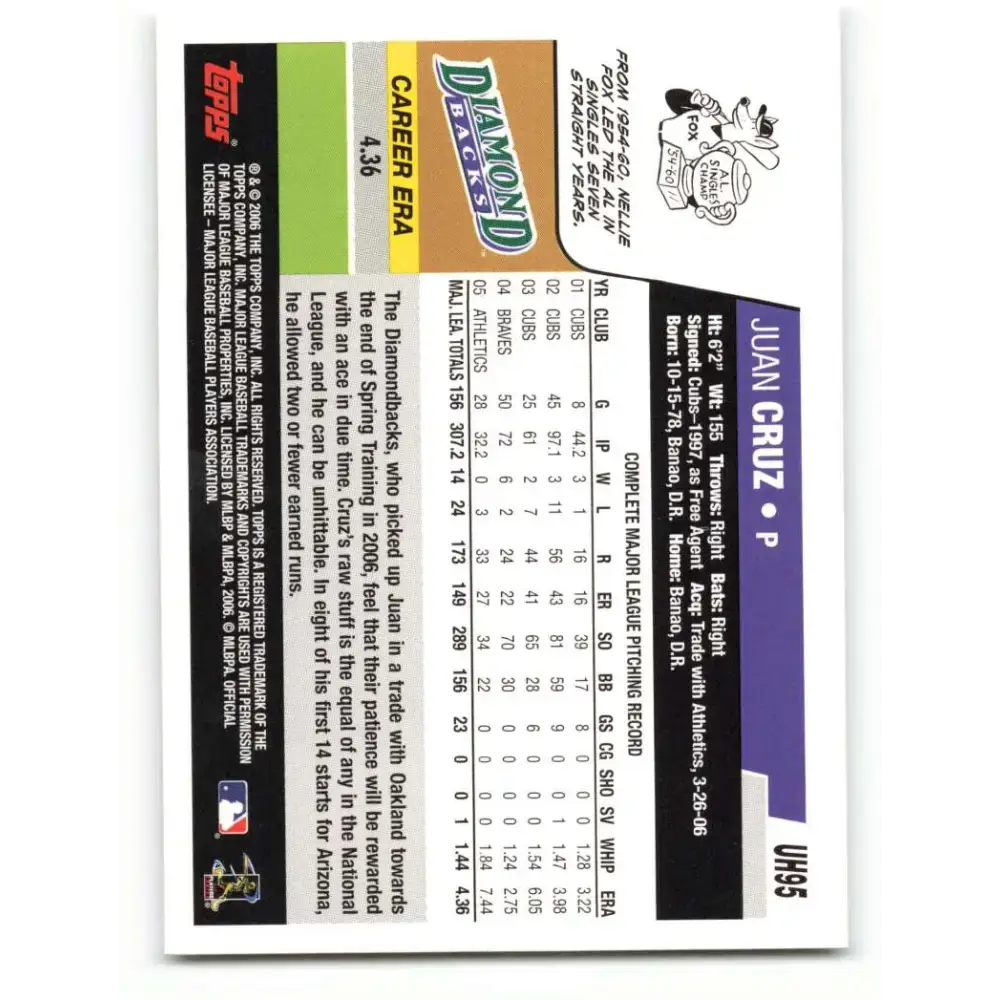 2006 Topps Update #95 Juan Cruz EX Excellent Arizona Diamondbacks Baseball Card - Baseball Card Single