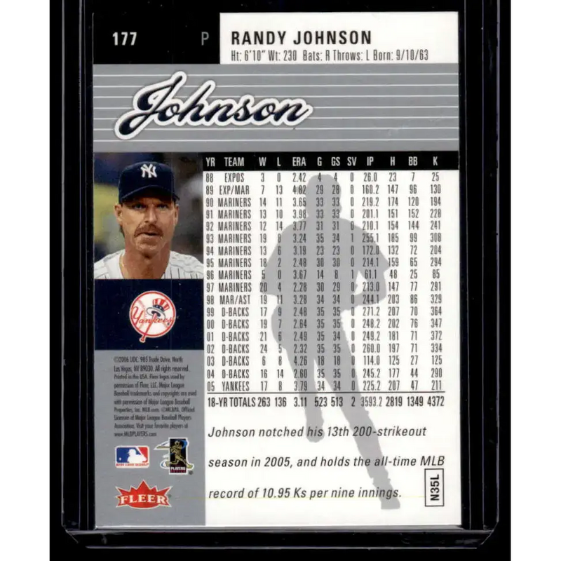 2006 Ultra #177 Randy Johnson EX/NM New York Yankees Baseball Card - Baseball Card Single