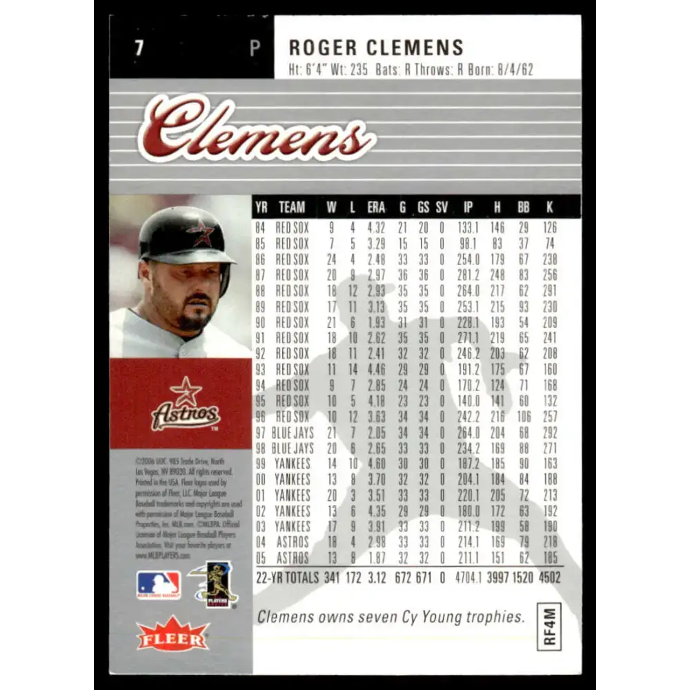 2006 Ultra #7 Roger Clemens EX/NM Houston Astros Baseball Card - Baseball Card Single