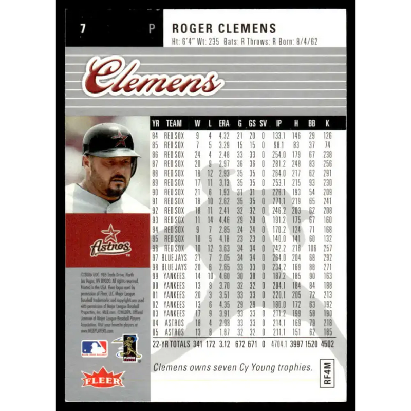 2006 Ultra #7 Roger Clemens EX/NM Houston Astros Baseball Card - Baseball Card Single