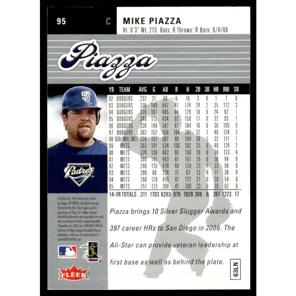 2006 Ultra #95 Mike Piazza EX/NM San Diego Padres Baseball Card - Baseball Card Single