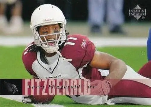Original gloss Football trading card featuring Larry Fitzgerald in white helmet and maroon jersey