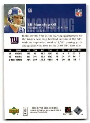 2006 Upper Deck #126 Eli Manning - Football Card Single