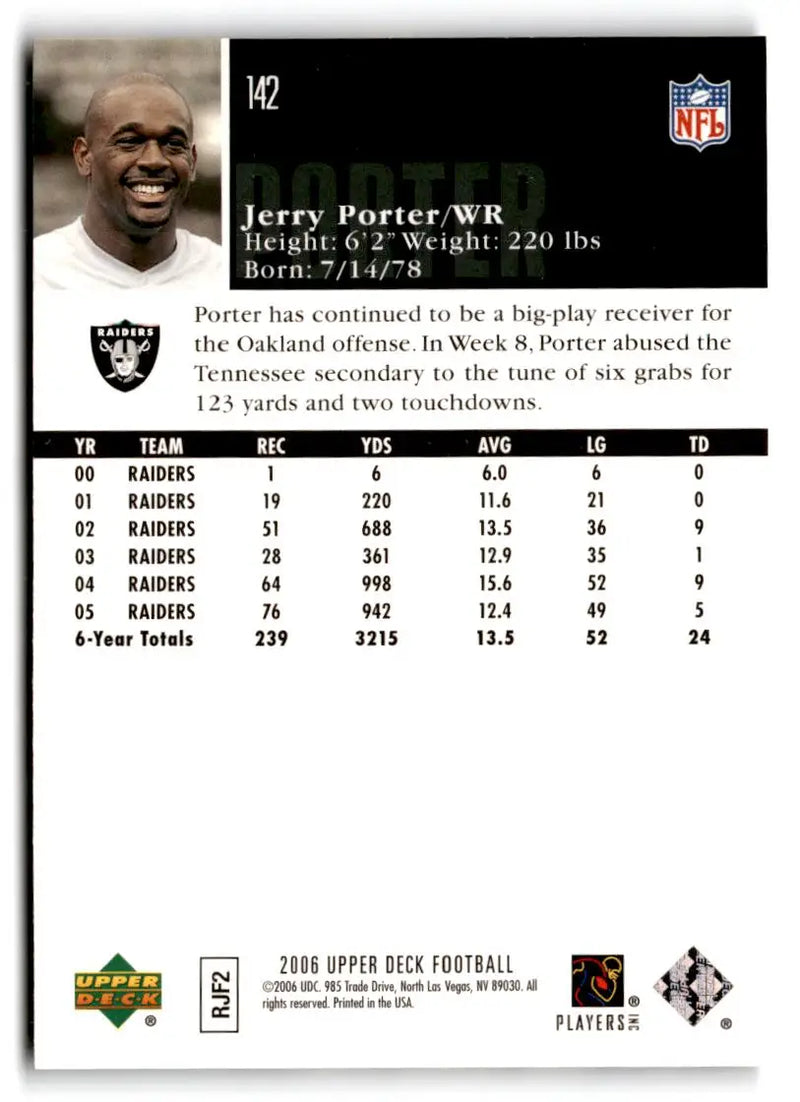 2006 Upper Deck #142 Jerry Porter - Football Card Single