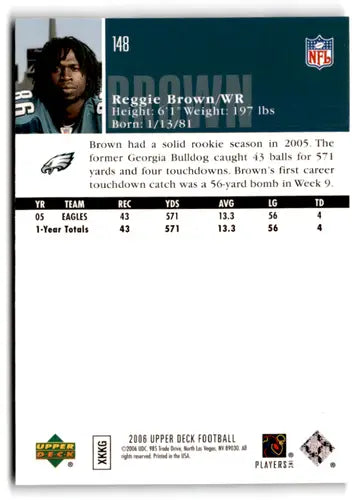 Original gloss Reggie Brown football card from 2006 Upper Deck Eagles ID 77839