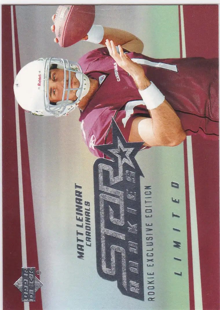 Football trading card of Matt Leinart in maroon uniform for Star Rookies Limited