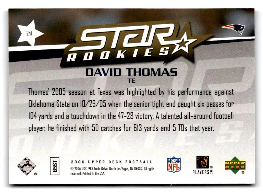 2006 Upper Deck #241 David Thomas - Football Card Single