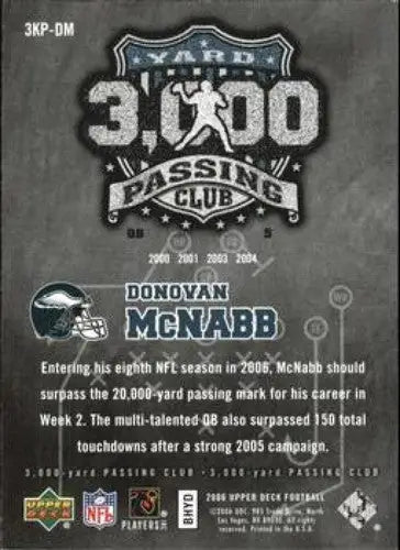 Original gloss Donovan McNabb football card from 2006 Upper Deck 3000 Yard Passing Club
