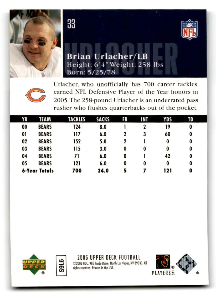 2006 Upper Deck #33 Brian Urlacher - Football Card Single