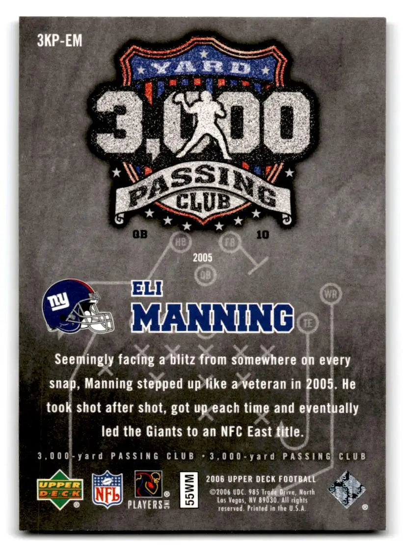 2006 Upper Deck #3KP-EM Eli Manning 3000 Yard Passing Club - Football Card Single