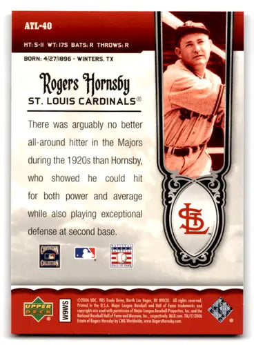2006 Upper Deck All-Time Legends #AT40 Rogers Hornsby NM-MT Cardinals ID:72067 - Baseball Card Single