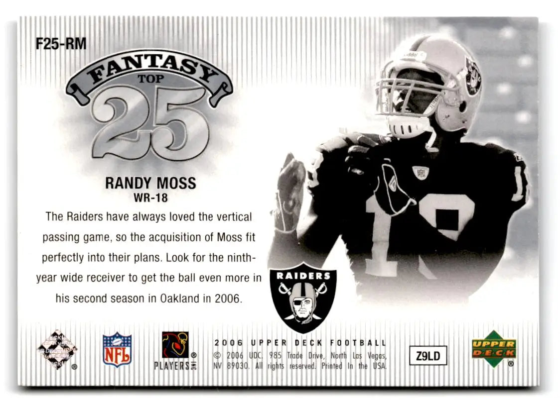 2006 Upper Deck #F25-RM Randy Moss Fantasy Top 25 - Football Card Single