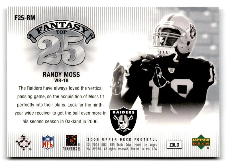 2006 Upper Deck #F25-RM Randy Moss Fantasy Top 25 - Football Card Single