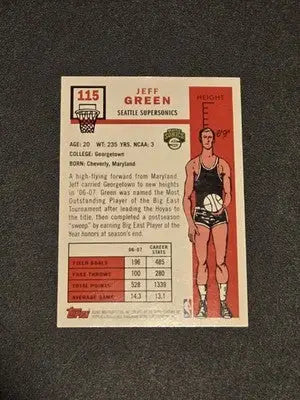 2007-08 Topps #115 Jeff Green 1957-58 Variations - Basketball Card Single