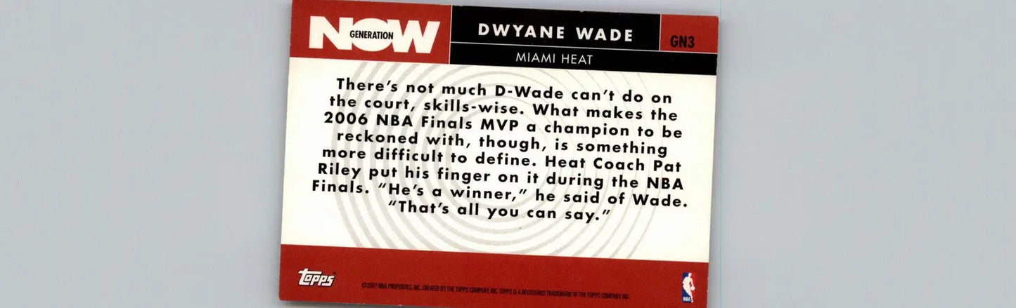 2007-08 Topps #GN3 Dwyane Wade Generation Now Miami Heat - Basketball Card Single